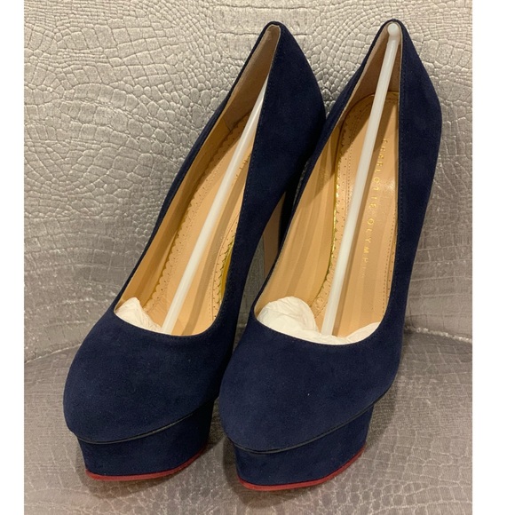 NIB Authentic Charlotte Olympia Dolly Navy Suede size 36.5 - Picture 2 of 6